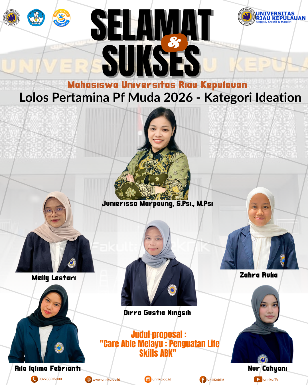 Prestasi Membanggakan! Mahasiswa UNRIKA Lolos Program Pertamina PFmuda 2026 Kategori Ideation Prestasi Membanggakan! Mahasiswa UNRIKA Lolos Program Pertamina PFmuda 2026 Kategori Ideation
